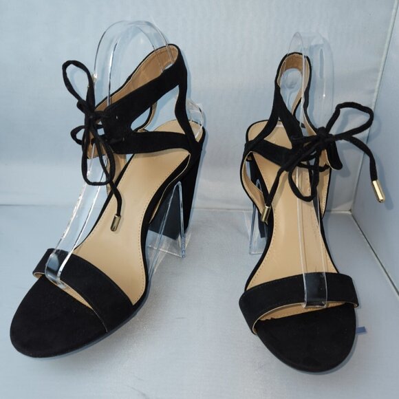 Charlotte Russe, block heels, slingback black, velvet, strappy, lace up, size 11 - Picture 2 of 15